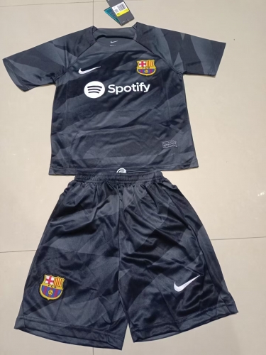 Kids 2023/24 Barcelona Goalkepeer Black Kids/Youth Soccer Uniform-507/123