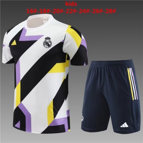 2023/24 Real Madrid WhIte & Purple Shorts-Sleeve Soccer Tracksuit Uniform-801