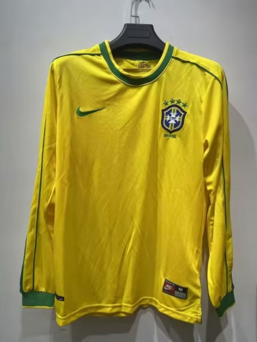 98 Retro Version Brazil Home Yellow Thailand LS Soccer Jerseys AAA-410