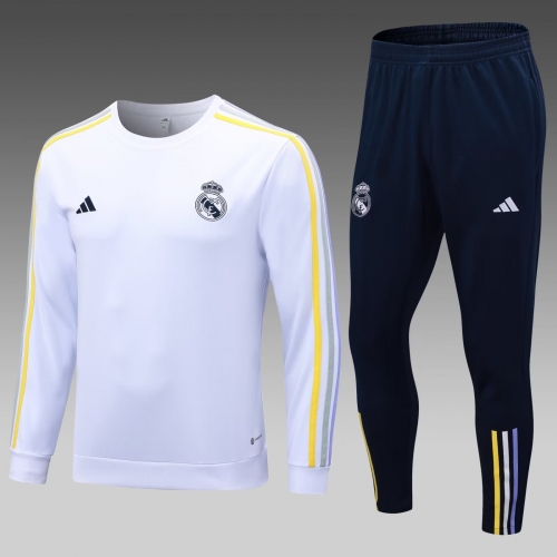 2023/24 Real Madrid White Round Collar Thailand Soccer Tracksuit Uniform-411