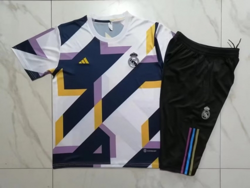 2023/24 Real Madrid WhIte & Purple Shorts-Sleeve Soccer Tracksuit Uniform-815