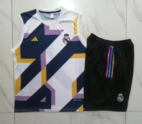 2023/24 Real Madrid WhIte & Purple Shorts-Sleeve Soccer Tracksuit Vest-815