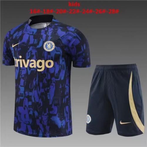 2023/24 Chelsea Black & Blue Kids/Youth Thailand Soccer Tracksuit Uniform-801