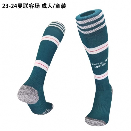 2023/24 Manchester United Away Green Youth/Adult Thailand Soccer Socks-ZL