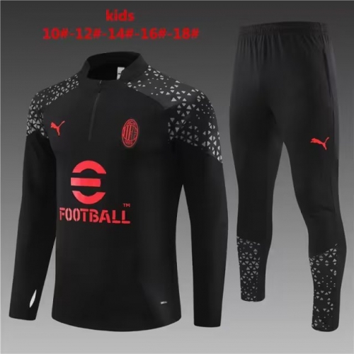 2023/24 AC Milan Black Kids/Youth Soccer Tracksuit Uniform-801