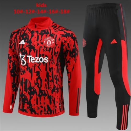 Kids 2023/24 Manchester United Black & Red Kids/Youth Thailand Tracksuit Uniform-801