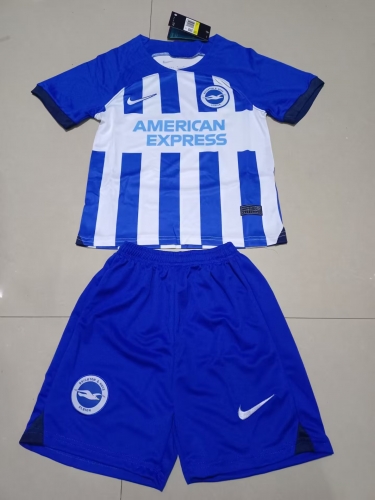 2023/24 Brighton & Hove Albion Home Blue & White Kids/Youth Soccer Uniform-507