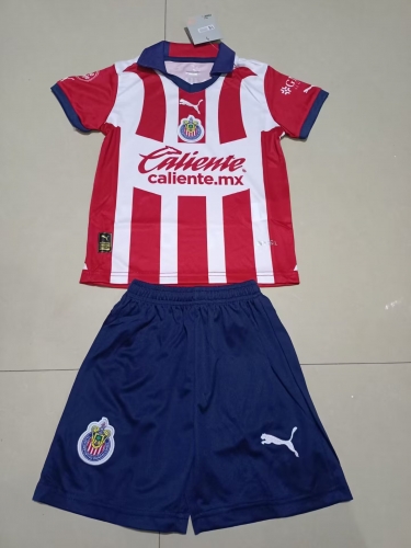 Kids 2023/24 Deportivo Guadalajara Home Red & White Kids/Youth Soccer Uniform-507