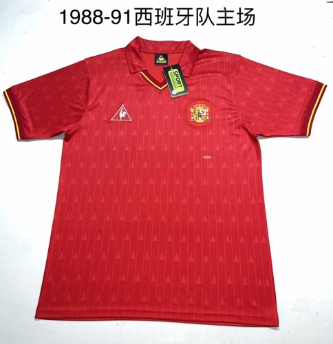 1988-91 Retro Version Spain Home Red Thailand Soccer Jersey AAA-709