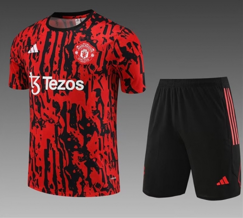 2023/24 Manchester United Red & Black Shorts-Sleeve Thailand Tracksuit Uniform-801