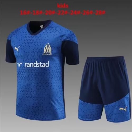 2023/24 Olympique Marseille Royal BlueShorts-Sleeve Kids/Youth Jacket Uniform-801