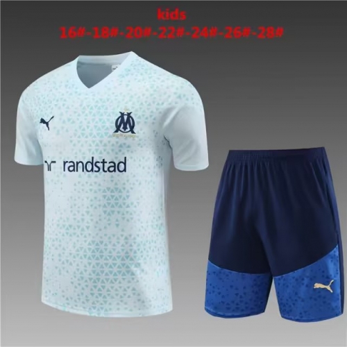 2023/24 Olympique Marseille Light BlueShorts-Sleeve Kids/Youth Jacket Uniform-801