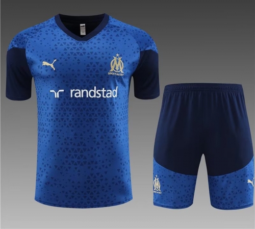 2023/24 Olympique Marseille Royal Blue Shorts-Sleeve Thailand Soccer Tracksuit Uniform-801
