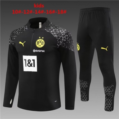 2023/24 Borussia Dortmund Black Kids/Youth Soccer Tracksuit Uniform-801