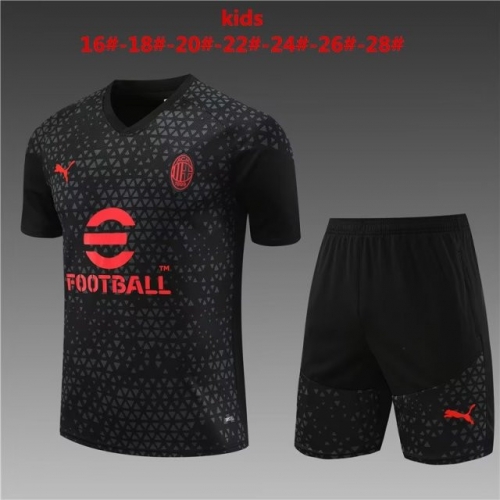 2023/24 AC Milan Black Shorts-Sleeve Kids/Youth Soccer Tracksuit Uniform-801