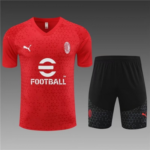 2023/24 AC milan Red Shorts-Sleeve Tracksuit Uniform-801