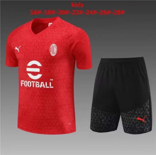 2023/24 AC Milan Red Shorts-Sleeve Kids/Youth Soccer Tracksuit Uniform-801