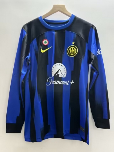 2023/24  Inter Milan Home Blue & Black LS Thailand Soccer Jersey AAA-715