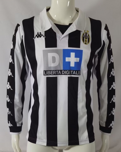 1999-2000 Retro Version Juventus Home Black & White Thailand LS Soccer Jersey AAA-601/503/905