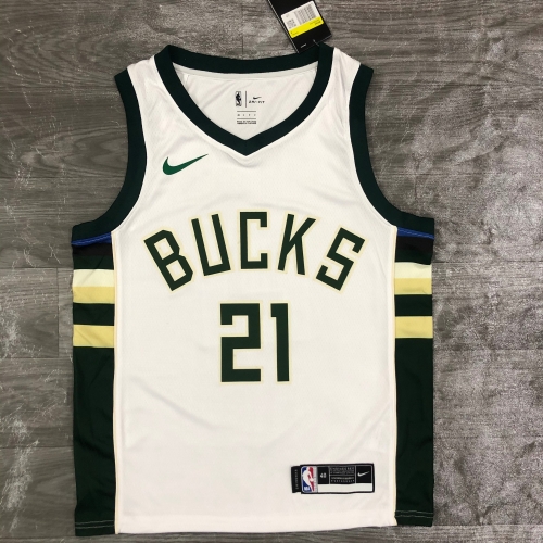 2021 Season NBA Milwaukee Bucks Home Green & White #21 Jersey-311