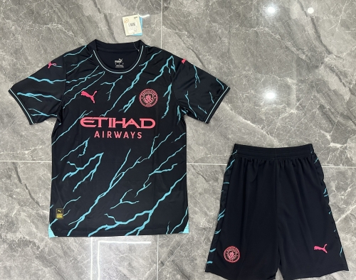 2023/24 Manchester City Black & Blue Soccer Uniform-36