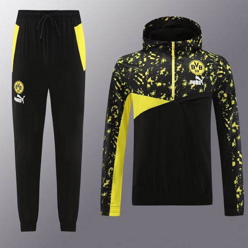 2023/24 Borussia Dortmund Black & Yellow Soccer Tracksuit Uniform With Hat-LJ