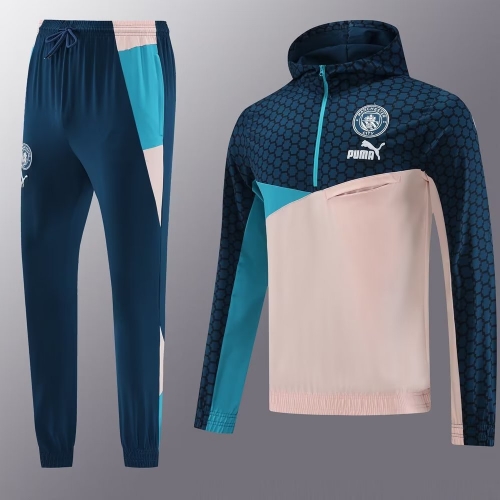 2023/24 Manchester City Pink & Blue Thailand Tracksuit Uniform-LH