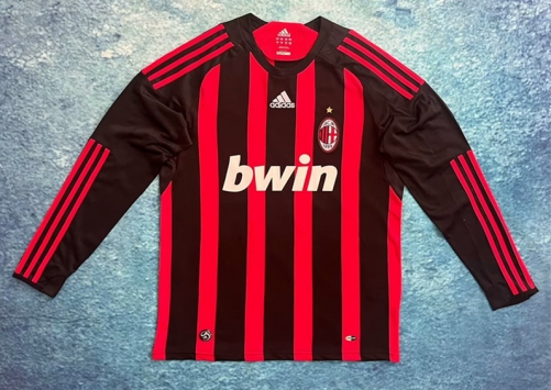 08-09 Retro Version AC Milan Home Red & Black LS Thailand Soccer Jersey AAA-601