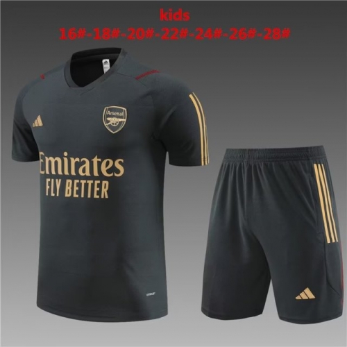 2022/23 Arsenal Dark Gray Shorts-Sleeve Kids/Youth Soccer Tracksuit Uniform-801