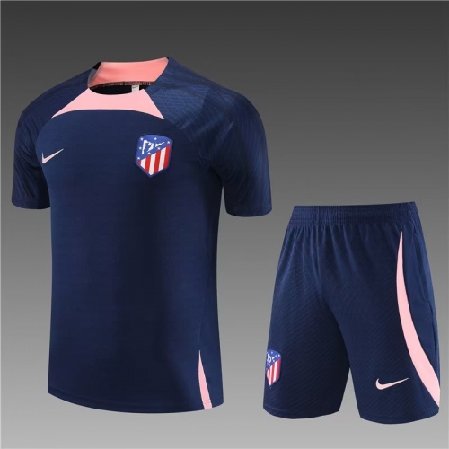 2023-24 Atletico Madrid Royal Blue Shorts-sleeve Thailand Soccer Tracksuit Uniform-801