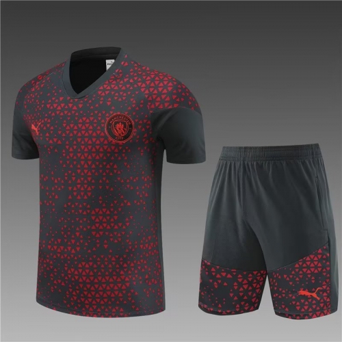 2023/24 Manchester City Red & Black Shorts-Sleeve Thailand Tracksuit Uniform-801/815