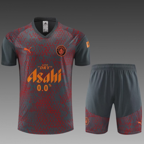 2023/24 Manchester City Red & Black Shorts-Sleeve Thailand Tracksuit Uniform-PO
