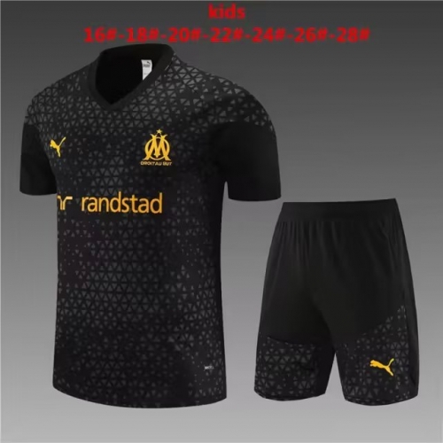 2023/24 Olympique Marseille Black Shorts-Sleeve Kids/Youth Tracksuit Uniform-801