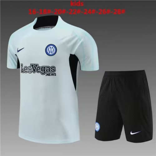 2023/24 Inter Milan Light Gray Shorts-Sleeve Kids/Youth Tracksuit Uniform-801
