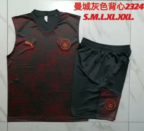 2023/24 Manchester City Red & Black Shorts-Sleeve Thailand Tracksuit Uniform-815