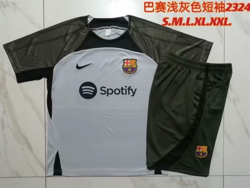 2023/24 Barcelona Light Gray Shorts-Sleeve Thailand Tracksuit Vest Uniform-815