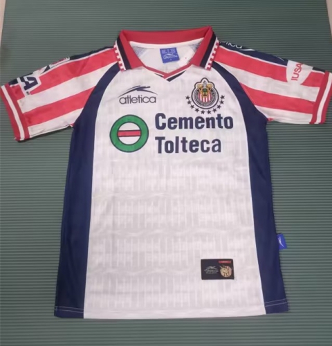 1998-99 Retro Version Deportivo Guadalajara Away Red & White Thailand Soccer Jersey AAA-811