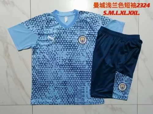2023/24 Manchester City Blue Shorts-Sleeve Thailand Tracksuit Uniform-815