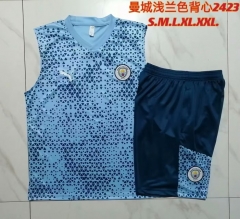 2023/24 Manchester City Light Blue Shorts-Sleeve Thailand Tracksuit Uniform-815