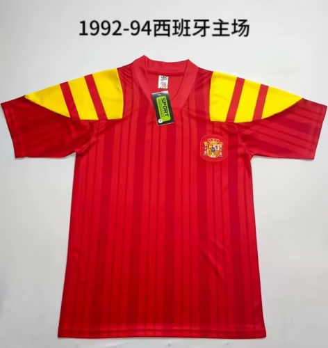 1992-1994 Retro Version Spain Home Red Thailand Soccer Jersey AAA-709