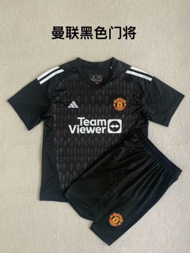 Kids 2023/24 Man United Goalkepeer Black Kids/Youth Soccer Uniform-208