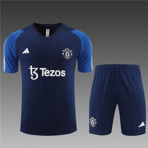 2023/24 Manchester United Royal Blue Shorts-Sleeve Thailand Tracksuit Uniform-801