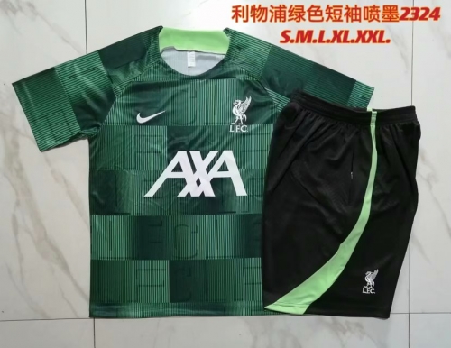 2023/24 Liverpool Green Shorts-Sleeve Soccer Tracksuit Uniform-815