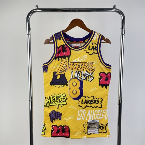 MN Hot Press SW Retro 96-97 NBA Los Angeles Lakets Yellow #8 Jersey-311