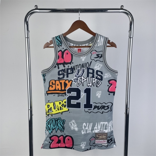 MN Hot Press SW Retro 98-99 NBA San Antonio Spurs Gray #21 Jersey-311