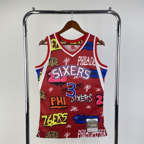MN Hot Press SW 96-97 Retro Version NBA Philadelphia 76ers Red #3 Jersey-311