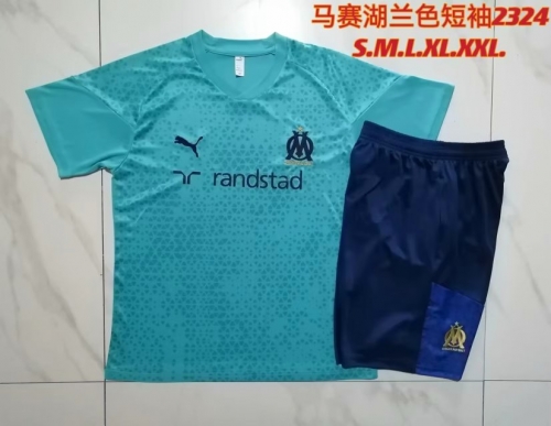 2023/24 Olympique de Marseille Sky Blue Shorts-Sleeve Thailand Soccer Tracksuit Unifrom-815