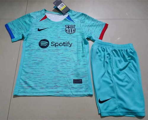 Kids 2023/24 Barcelona 2nd Away Green Kids/Youth Soccer Uniform-507