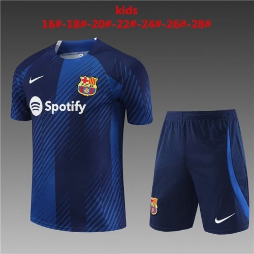 2023/24 Barcelona Royal Blue Shorts-Sleeve Kids/Youth Thailand Soccer Tracksuit Uniform-801