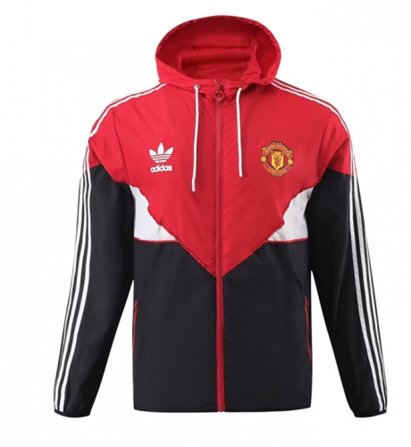 2023/24 Manchester United Red & Black Thailand Soccer Windbreaker With Hat-LH